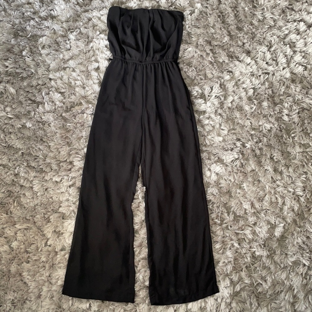 Iris Black Strapless Wide Leg Jumpsuit Large